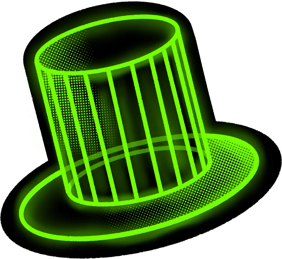 Crimson On Da Cob logo: a neon green top hat